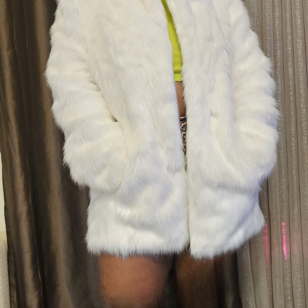 Express white faux fur coat